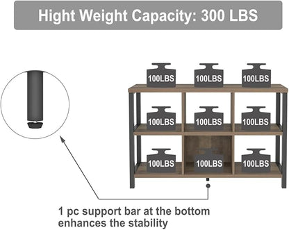 FOLUBAN 6 Cube Storage Organizer with Shelf, Industrial Horizontal Bookshelf, Low Cubby Bookcase for Living Room Bedroom, 47 Inch Oak
