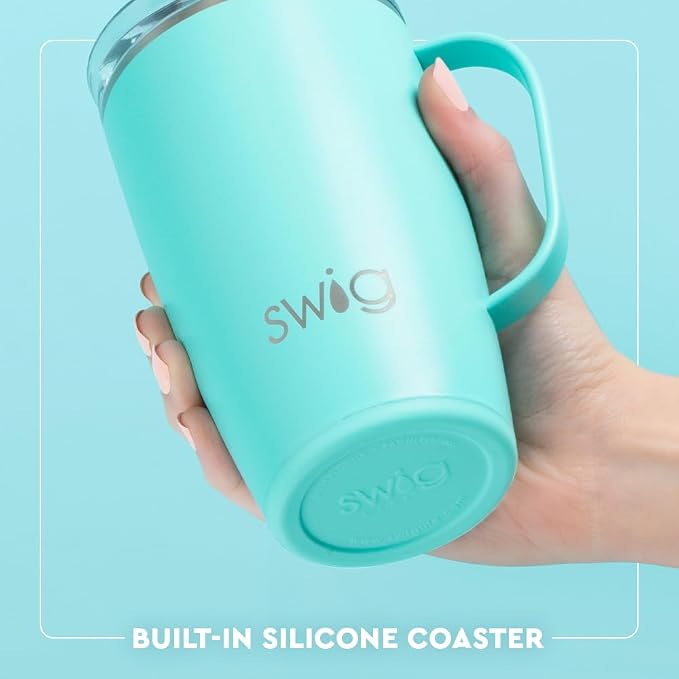Swig Life 18oz Insulated Travel Mug with Handle & Lid, Candy Crush | Triple Insulated Stainless Steel - Handle & Lid Included - Keeps Coffee Hot or Cold - Cup Holder Friendly
