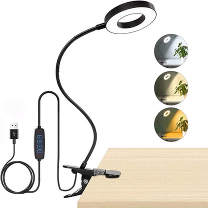 Clip on Light LED Reading Book Study Lamp 3 Color Modes 10 Brightness Eye Protection 360° Flexible Gooseneck Student Dormitory Office Desk Lamp at Night in Bed
