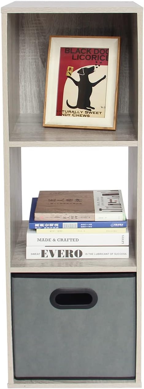 PACHIRA E-Commerce Storage Bookcase Wooden, Unit Shelf, Closet Cabinet, DVD Rack Bookshelf File Organizer Rack in Living Room, Bedroom, Study, each cube 11.22“, 3 Cube, OAK GREY