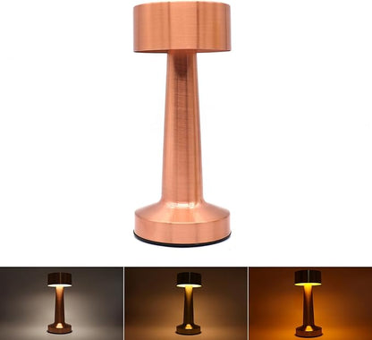 Cordless Portable LED Table Lamp with Touch Sensor, Dimmable Gold Yellow White 3 Colors, Rechargeable Desklamp Night Light for Kids Nursery Bedroom Bedside Lamp (Rose Gold)