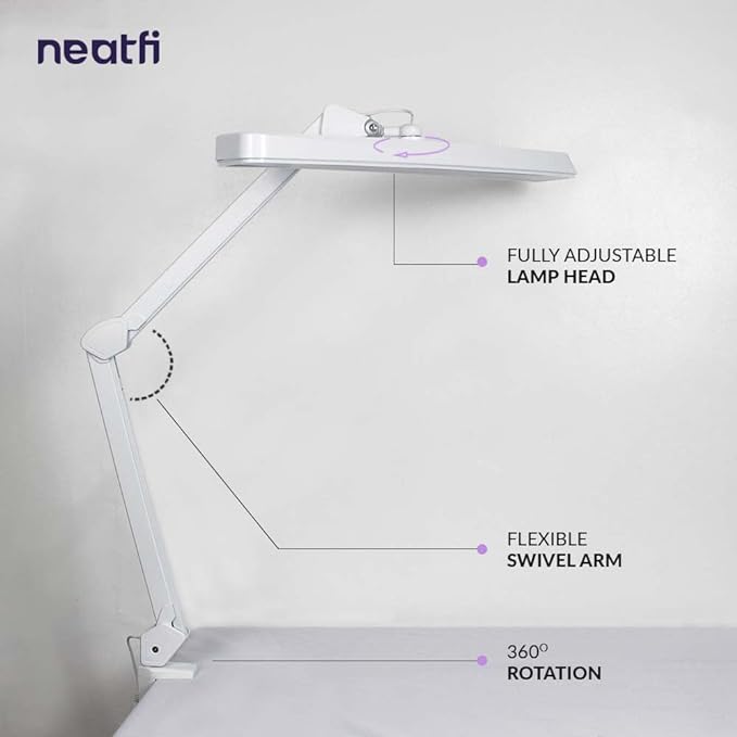 Neatfi (New Model) XL 2,500 Lumens LED Task Lamp with Clamp, 3 Light Modes, 3000-6000K Correlated Color Temperature, 30W Super Bright Desk Lamp, Dimmable, 162 Pcs SMD LED (CCT, White)
