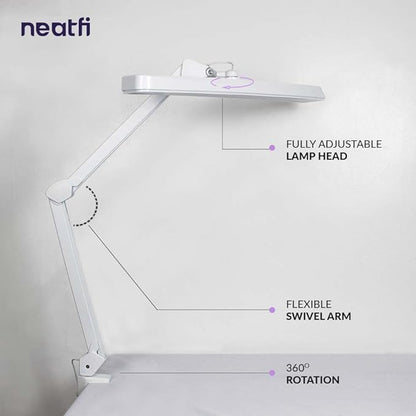 Neatfi (New Model) XL 2,500 Lumens LED Task Lamp with Clamp, 3 Light Modes, 3000-6000K Correlated Color Temperature, 30W Super Bright Desk Lamp, Dimmable, 162 Pcs SMD LED (CCT, White)