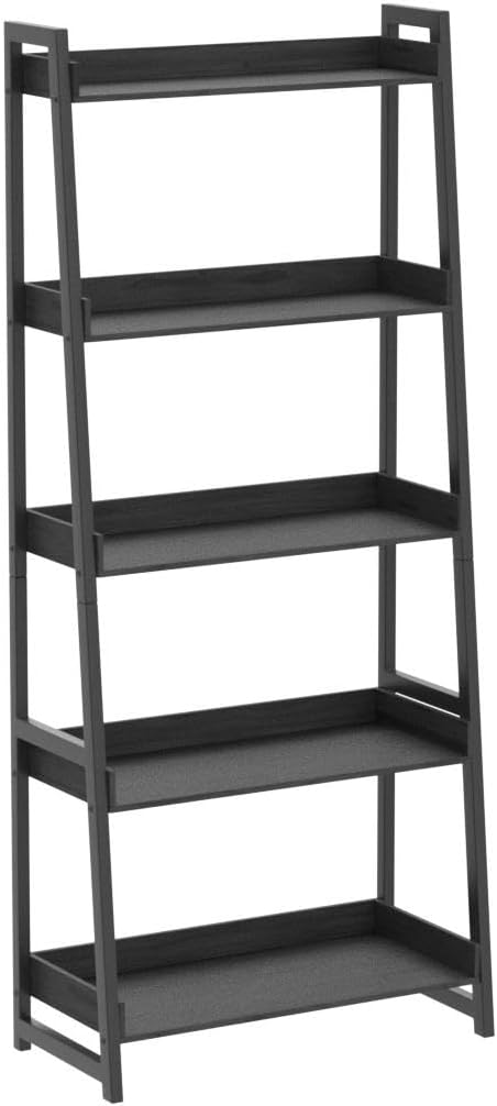 IRONCK Industrial Bookshelf 5-Tier, Bookcase Ladder Shelf, Storage Shelves Rack Shelf Unit, Accent Furniture Metal Frame, Home Office Furniture for Bathroom, Living Room