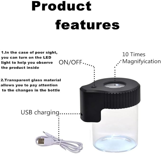 Led Transparent Glass Seal Storage Jar, Light-Up Magnifying Ornamental Glass Bottle (Black)