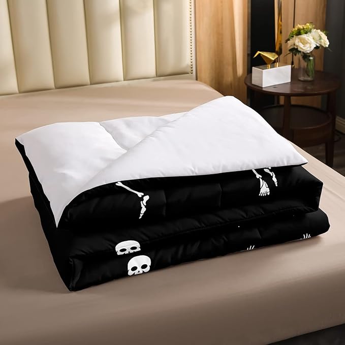 Erosebridal Sugar Skull Comforter Set King Size Skeleton Bones Bedding Set for Kids Boys Girls Teens Adult Halloween Horror Theme Down Comforter Gothic Spooky Duvet Sets with 2 Pillow Cases