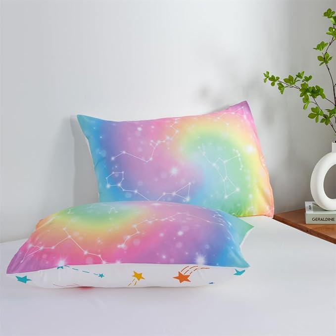Holawakaka Tie Dye Constellation Print Rainbow Ombre Comforter Set Queen Size Girls Boys Gradient Galaxy Bedding Sets Teens Boho Bed Set(Multi,Queen)