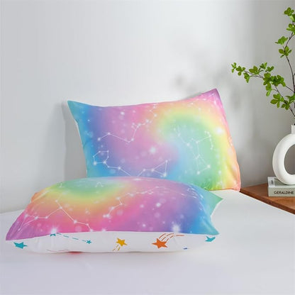 Holawakaka Tie Dye Constellation Print Rainbow Ombre Comforter Set Queen Size Girls Boys Gradient Galaxy Bedding Sets Teens Boho Bed Set(Multi,Queen)
