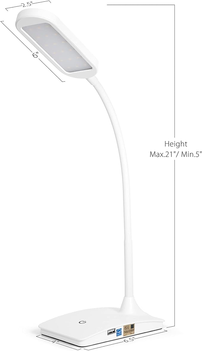 TW Desk Lamps for Home Office - Super Bright Small Desk Lamp with USB Charging Port, a Perfect LED Desk Light as Study Lamp, Bedside Reading Lights, White