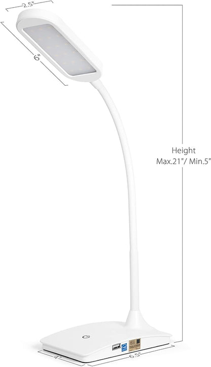 TW Desk Lamps for Home Office - Super Bright Small Desk Lamp with USB Charging Port, a Perfect LED Desk Light as Study Lamp, Bedside Reading Lights, White