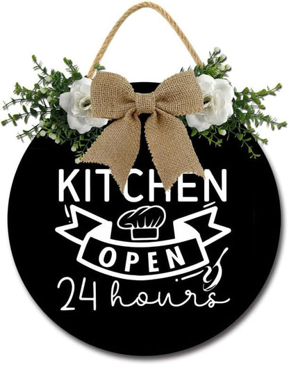 Kitchen Sign Kitchen Hanging Sign Decor Kitchen Open 24 Hours Sign Rustic Wall Decoration Wood Sign for Dining Room Housewarming 12inch