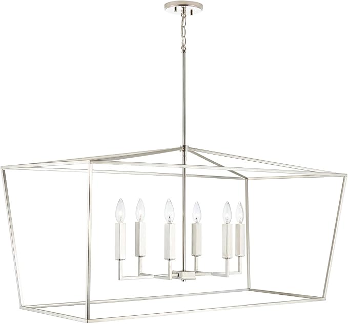 Capital Lighting 837661PN Thea Symmetrical Clear Line Island/Linear Pendant, 6-Light 360 Total Watts, 21" H x 42" W, Polished Nickel