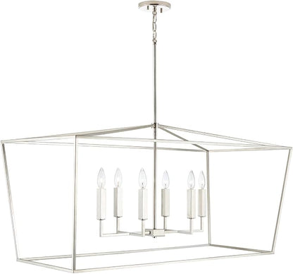 Capital Lighting 837661PN Thea Symmetrical Clear Line Island/Linear Pendant, 6-Light 360 Total Watts, 21" H x 42" W, Polished Nickel