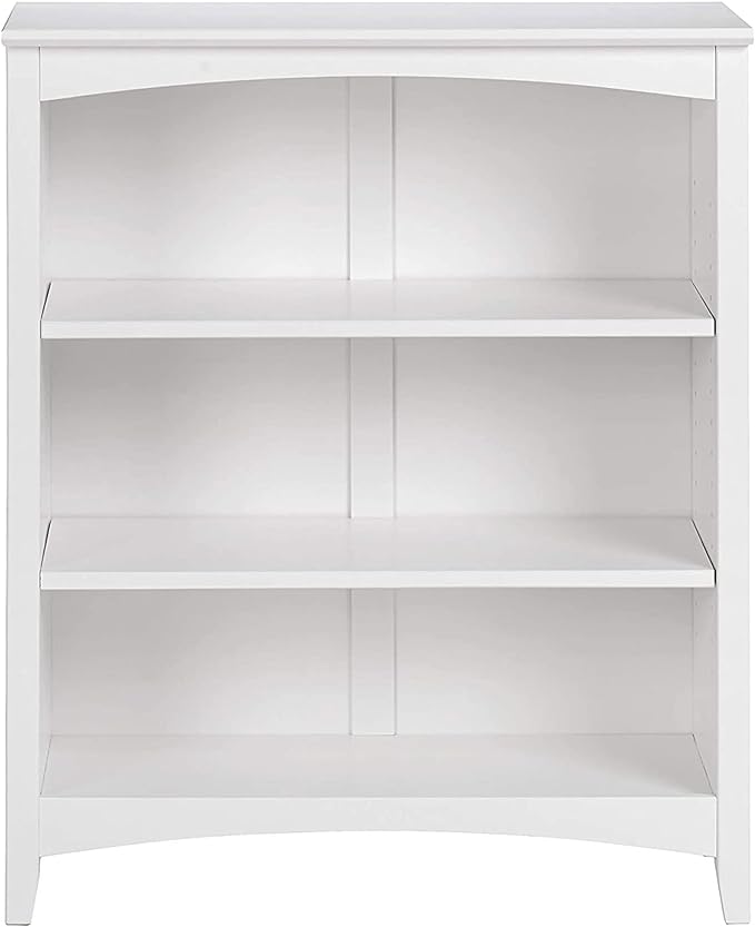 Shaker Style 3 Shelf Bookcase / Solid Wood / 36" High / Adjustable Shelving / Closed Back / Display Bookshelf for Living Room, Bedroom, Home and Office, White