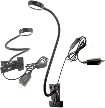 2 Pack Clamp Gooseneck LED Desk Lamp, Clip on Bendable Steel Light, C-clamp Sewing Machine Table Mount, 360degree flexible neck 3 colors 10 Level Brightness (Clamp)