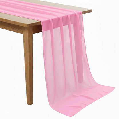 Pack of 25 | Rose Pink | 10ft Chiffon Table Runner 29x120 Inches Long Romantic Rustic Sheer Gauze Runner for Wedding Bridal Shower Birthday Banquets Engagement Spring Easter Boho Decorations