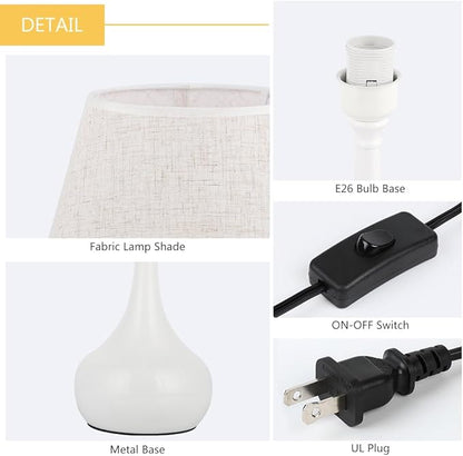 SEHERTIWY Table Lamp Set of 2, Small Bedside Lamps for Bedroom, Modern Lamp with White Fabric Shade,Nightstand Desk Lamp for Living Room Rustic Office Dorm