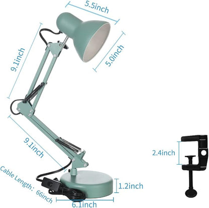 Led Desk Lamp with Clamp - Swing Arm Desk Lamp with 1 LED Cold Light Bulbs 6500K - Adjustable Table Lamp，Used for Office, Work, Study, Dormitory Reading and Eye Protection Desk Lamp (Green-01)