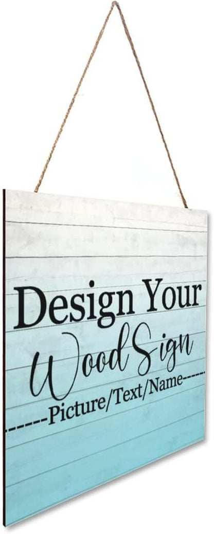 Personalized Hanging Wood Signs, Customized Door Board with Multiple Wood Background and Fonts to Choose, Design Your Rustic Decoration Sign for Home Kitchen Farmhouse 11.8x11.8 inch