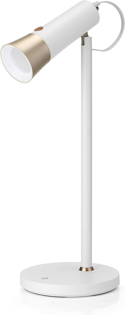 Dimmable LED Desk Light Study Lamp w/Adjustable, Rechargeable & Detachable Head - Home/Dorm/Office Table Lighting for Work, Reading & Studying - White/Gold