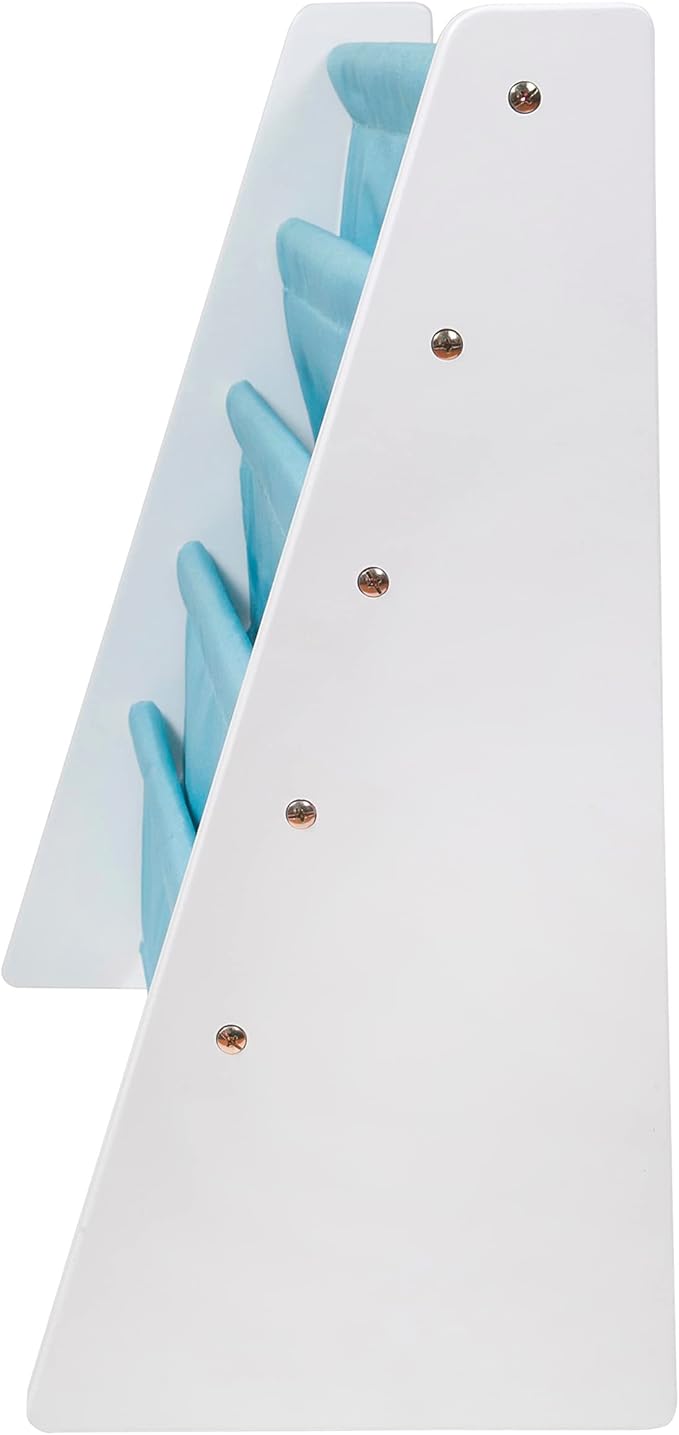 Wildkin Kids Canvas Sling Bookshelf for Boys and Girls, Wooden Design Features Four Fabric Shelves, Keep Bedrooms, Playrooms, and Classrooms Organized, an Ideal Kids Bookshelf (White w/Aqua)