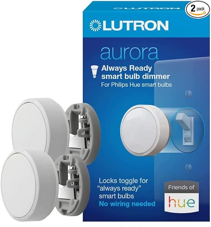 Lutron Aurora Smart Bulb Dimmer Switch (2 Pack) | for Philips Hue Smart Bulbs | Z3-1BRL-WH-L0-2 | White