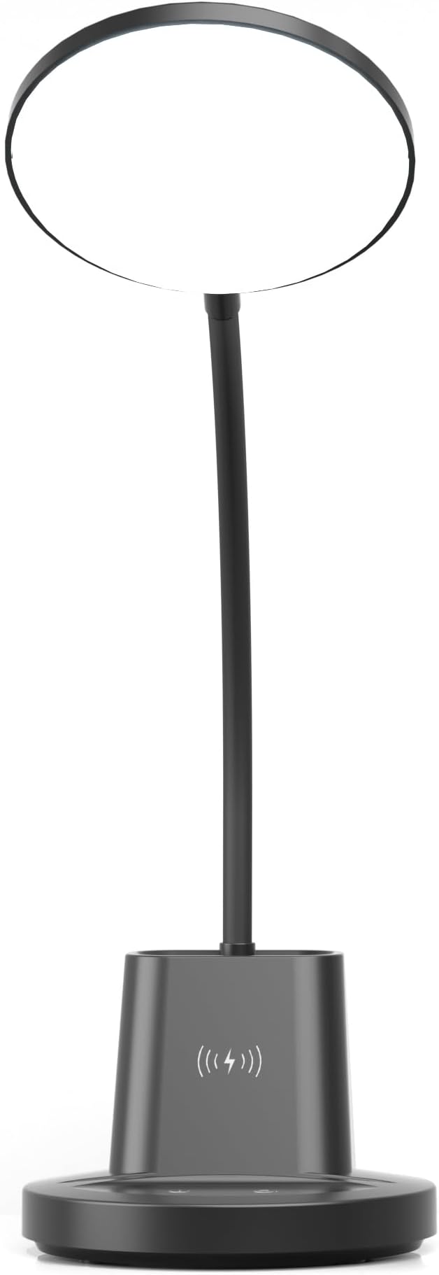 Sailstar Desk Lamp, Desk Lamps for Home Office with Wireless Charger & Pen Holder, 800 Lumens Gooseneck 3 Modes Dimmable Touch Circular LED Desk Light, Small Desk Lamp for College Dorm Room, Black