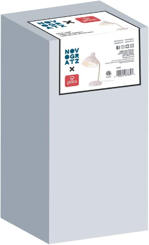 Globe Electric 67339 16" Desk Lamp, Matte Rose, Gold Arm, Clear Cord, in-Line On/Off Switch, Office Decor, Home Essentials, Reading Light, Room Lighting, Dorm
