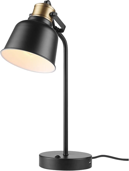 Globe Electric 30297 18" Desk Lamp with 2.1 USB Port, Matte Black, Brass Accents, Push Button On/Off Switch, Home Décor, Desk Lamps for Home Office, Home Office Accessories, Home Improvement