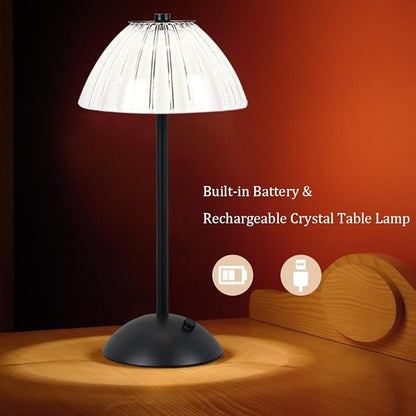 Portable Crystal LED Table Lamp, 3-Levels Brightness Desk Lamp, 3 Color Touch Control Rechargeable Lamp, Night Light, Bedside Lamp,Dining Room Lamp (Black)