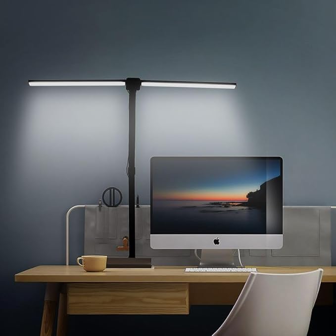 LED Desk Lamp with Remote for Home Office,24W Bright Desk Light with Clamp for Study Reading, Double Head Eye-Caring Clip on Lights,10 Dimmable Brightness, 50,000H Life Span,Desk Lamp for Workbench