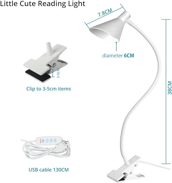 Desk Clip Light,3 Light Modes 10 Dimmable Brightness Reading Light, Flexible Neck Bedside Lamp, Small Table Clamp Lamp for Office, Bedroom, Bed Headboard, Study(White)