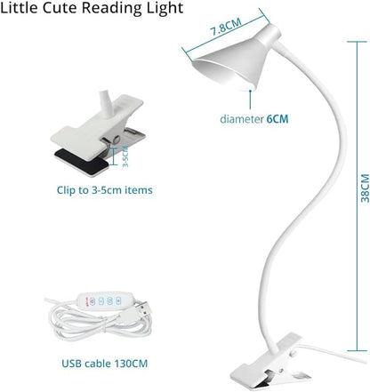 Desk Clip Light,3 Light Modes 10 Dimmable Brightness Reading Light, Flexible Neck Bedside Lamp, Small Table Clamp Lamp for Office, Bedroom, Bed Headboard, Study(White)