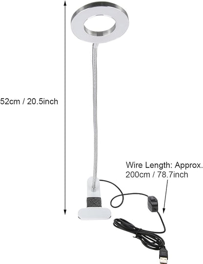 Tattoo Lamp USB LED Ring Lamp, Beauty Table Lamp with Clamp Adjustable Brightness, Clip On Light Desk Lamp Ring Light for Makeup Tattoo Eyebrow Nail Art Reading Study, Portable Beauty Lamp