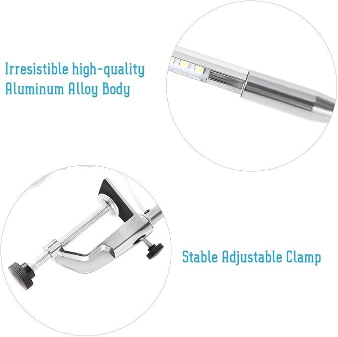 Haofy USB Adjustable LED Desk Lamp, Clip Table Lamps, Eye-caring Table Lamps for Reading, Study, Tattoo Light, Beauty Manicure, Silver, 18w