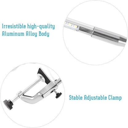 Haofy USB Adjustable LED Desk Lamp, Clip Table Lamps, Eye-caring Table Lamps for Reading, Study, Tattoo Light, Beauty Manicure, Silver, 18w