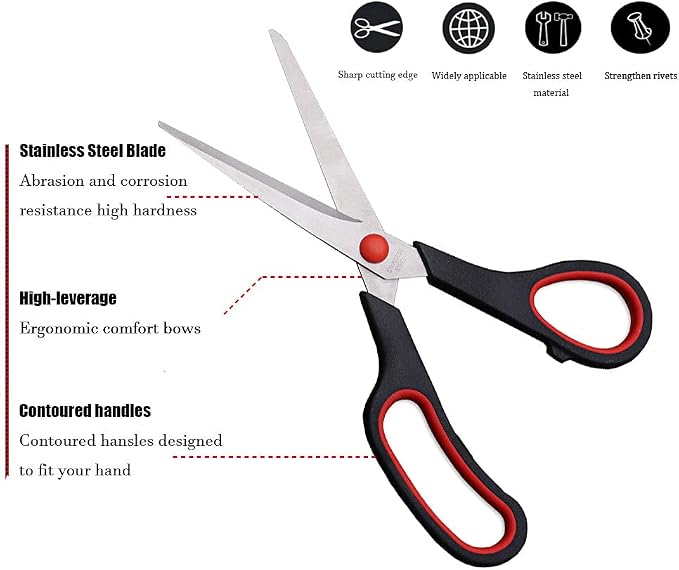 Scissors, Multipurpose office Scissors,8.5 Inch Ultra Sharp Shears, Comfort-Grip Handles Household scissors，Sturdy Sharp Craft Supplies - Pack of 5, Right/Left Hande