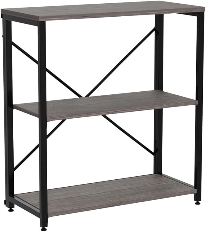 Bookshelf,3-Tier Folding Bookcase,Industrial Book Shelf,Rustic Wood Storage Shelves,Tall Bookshelf,Shelves For Bedroom,Office,Kitchen,Living Room,Study Room,No Assembly Folding Bookshelf,Black