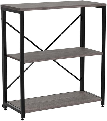 Bookshelf,3-Tier Folding Bookcase,Industrial Book Shelf,Rustic Wood Storage Shelves,Tall Bookshelf,Shelves For Bedroom,Office,Kitchen,Living Room,Study Room,No Assembly Folding Bookshelf,Black