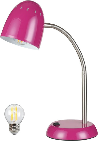 Eye-Caring Table Lamp of Simple Designs Home E26 Led Screw Basic Metal Desk Lamp with Flexible Gooseneck Hose Neck Study Lamp for Bedroom Office Living Room Convenient On/Off Switch (Purple)