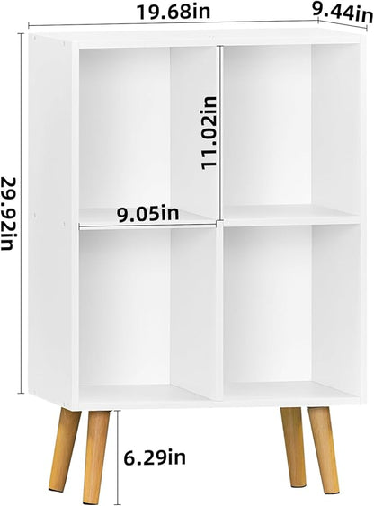 YAHARBO Small 4 Cube White Bookshelf,3 Tier Modern Kids Bookcase with Legs, Wooden Bookshelves Storage Shelf,Book Shelves Organizer,Display Bookcases Cabinet for Room Nursery Study