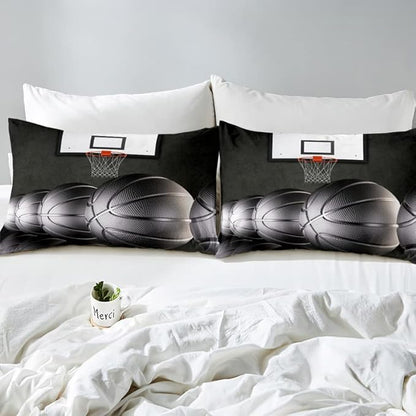 Erosebridal Boys Black Basketball Bedding Set Queen Kids Sports Comforter Set Teen Basketball Hoop Down Comforter Soft Lightweight Quilted Duvet 3 Pcs Basketball Lovers Bedroom Decor