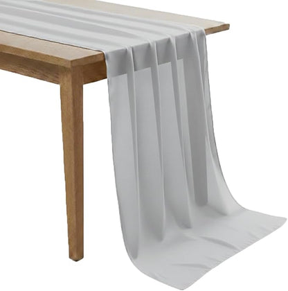 Pack of 15 | Grey | 10ft Chiffon Table Runner 29x120 Inches Long Romantic Rustic Sheer Gauze Runner for Wedding Bridal Shower Birthday Banquets Engagement Spring Easter Boho Decorations