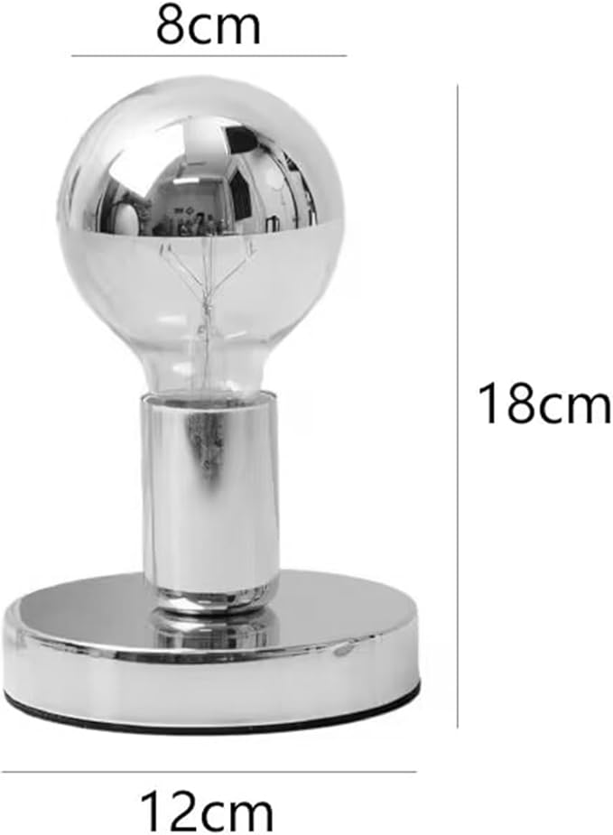 Simple Unique Lamp Base Only,Mini Bedside Table Lamp Bases,E26 Edison Light Bulb Stand Lamps for Small Spaces,Minimalist Desk Lamps Set w/ 5.8ft White Cord Switch Plug,No Bulb,Silver/Chrome,S