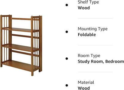 Casual Home 3-Shelf 27.5" Wide Folding Stackable Bookcase, Chestnut (New)