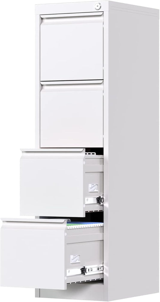 4 Drawer File Cabinet, Office Filing Cabinet with Lock/Drawer, Metal Vertical File Storage Cabinet for A4 Letter/Legal Size, 14.96" W x 17.72" D x 52.36" H, Assembly Required