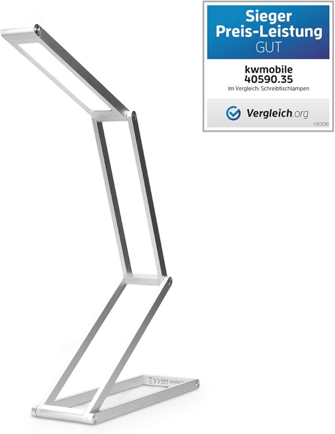 kwmobile Foldable LED Desk Lamp - Folding Portable USB Table Light with 3 Brightness Settings - for Home, Reading, Studying, Work, Travel - Silver