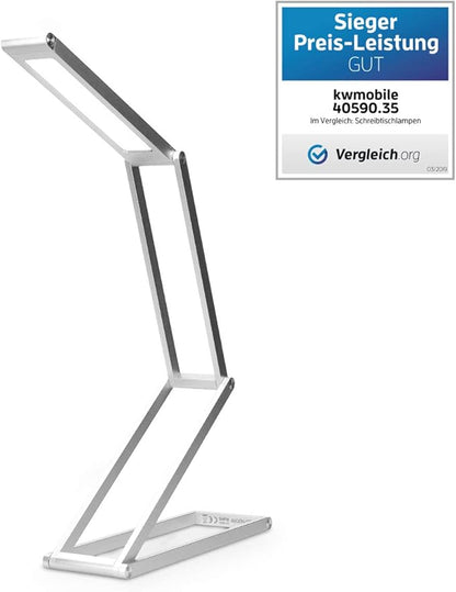 kwmobile Foldable LED Desk Lamp - Folding Portable USB Table Light with 3 Brightness Settings - for Home, Reading, Studying, Work, Travel - Silver