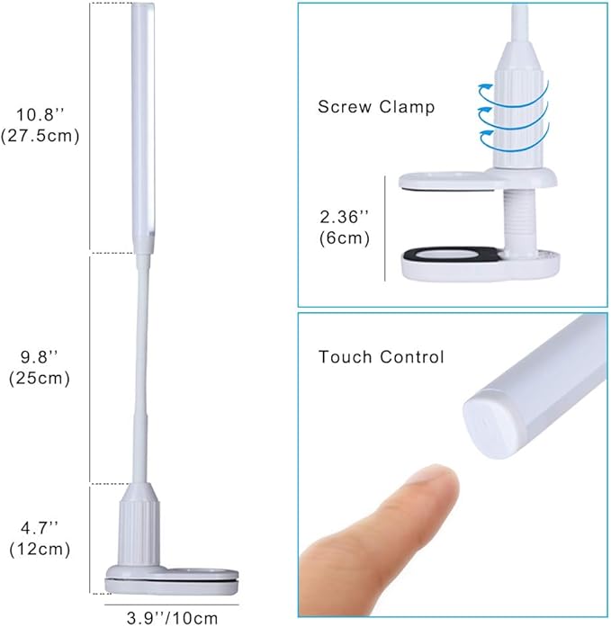 LED Desk Lamp, Clamp on Desk Light, Eye-Caring Gooseneck Clip on Light, 3 Color Modes, Stepless Dimming - Highly Adjustable Clamp Task Lamp/Table Lamp for Reading, Sewing, Drafting, Office