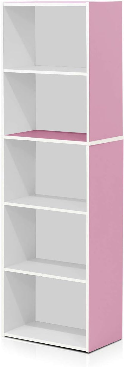 Furinno 5-Tier Reversible Color Open Shelf Bookcase , White/Pink 11055WH/PI